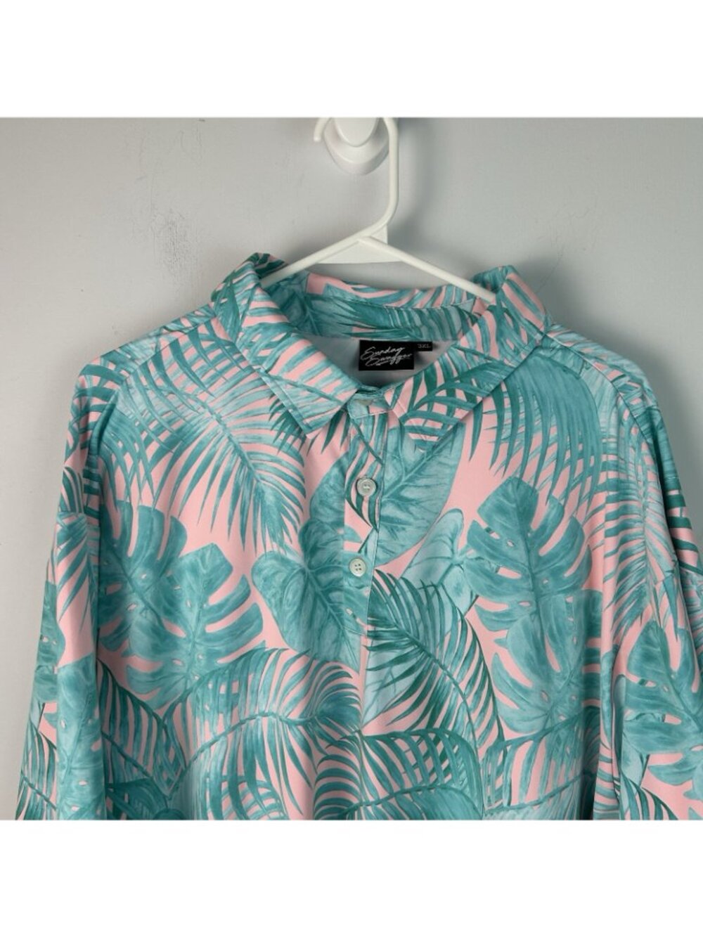 Sunday Swagger Polo Shirt Mens 3xl Pink Tropical Leaf The Keys Golf Performance - Picture 2 of 10